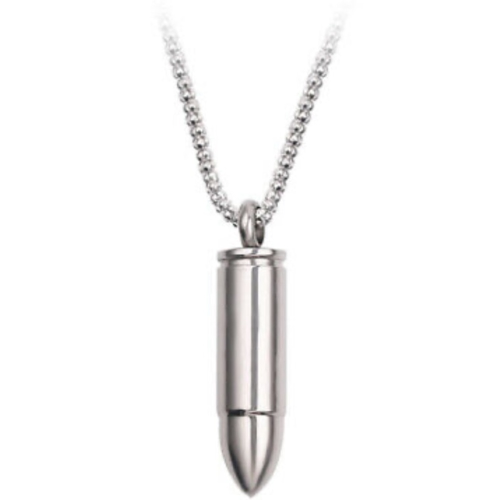 NWT⚱️ STAINLESS STEEL OPEN BULLET URN CREMATION ASH KEEPSAKE PENDANT NECKLACE OS - Picture 4 of 10